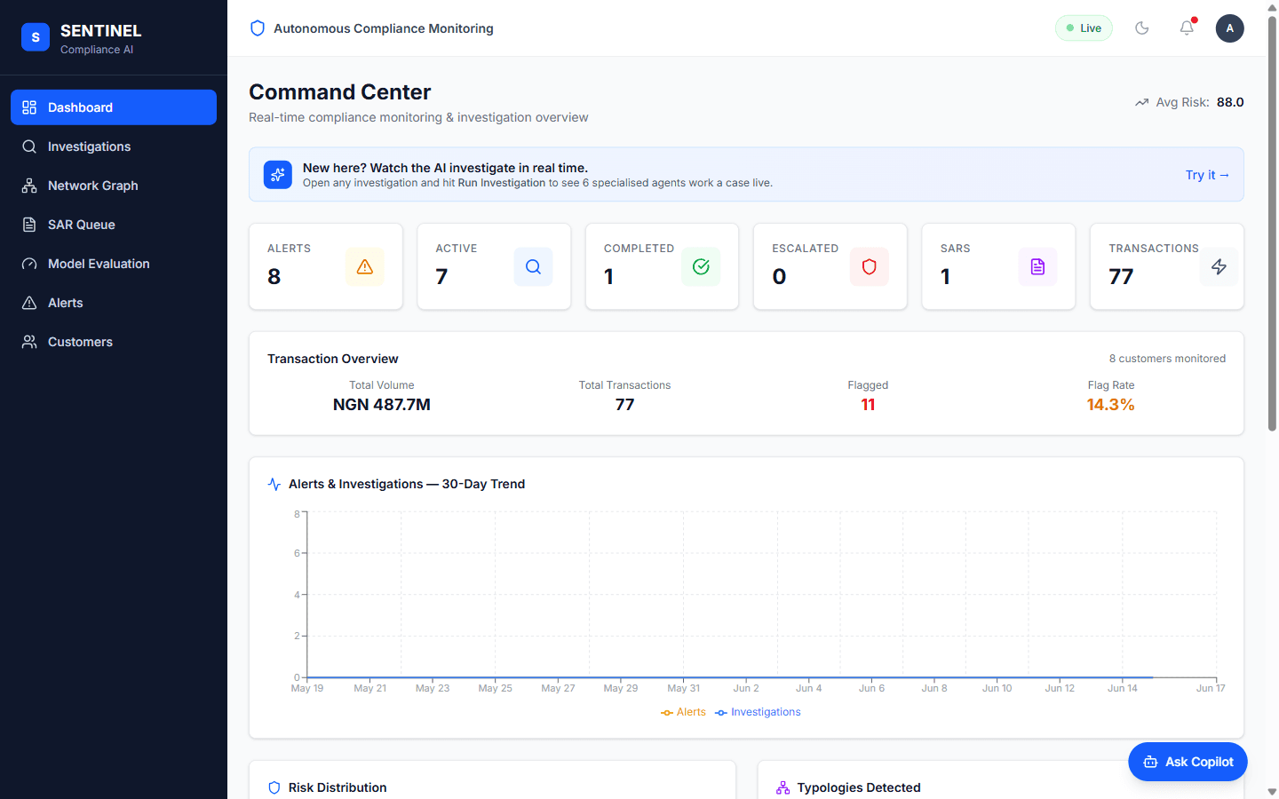 SENTINEL landing page screenshot